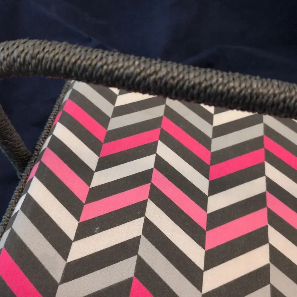 Caboodles Fabric Sewing Basket Case Pink Black Chevron Organiser Vintage Style